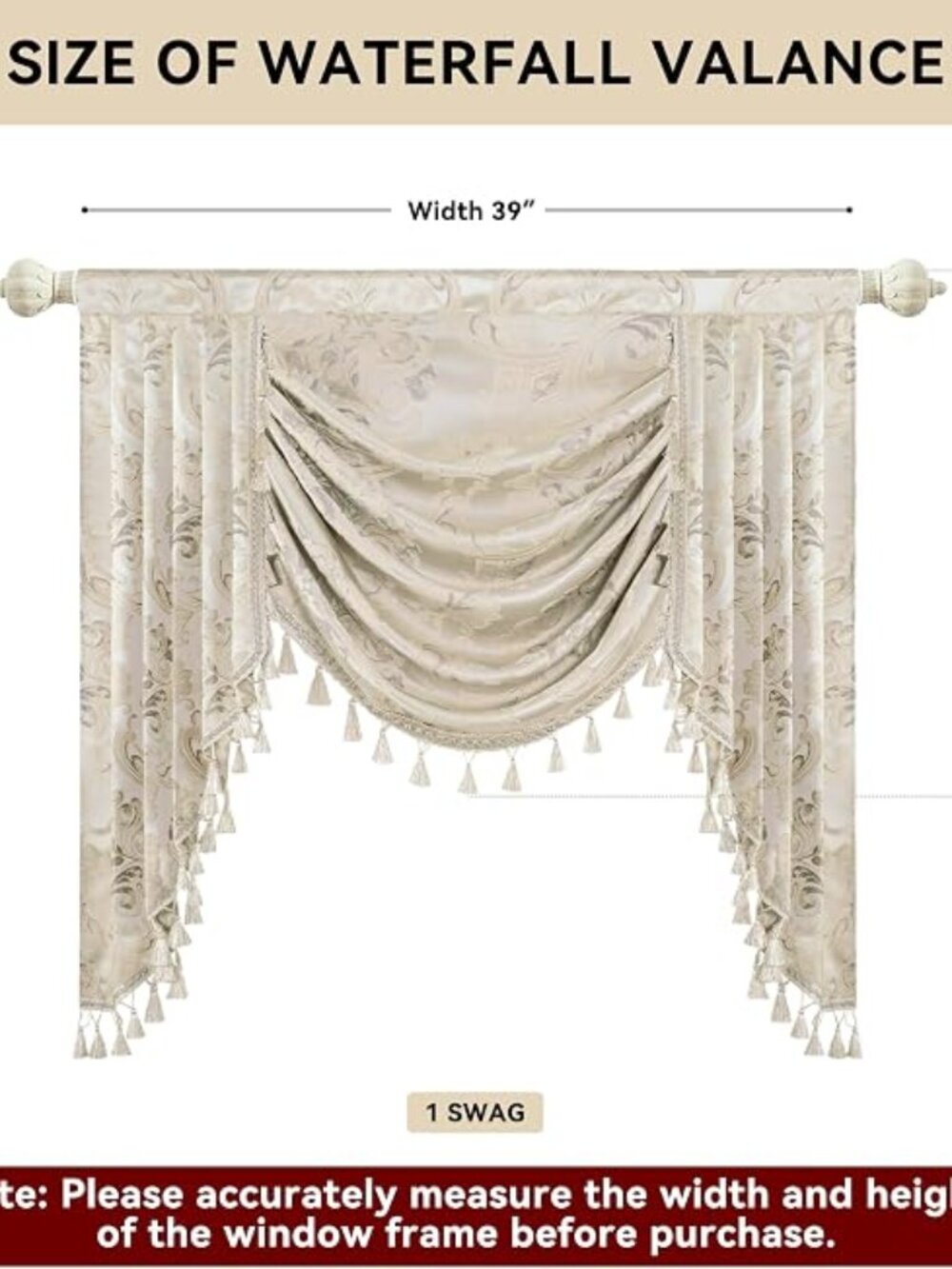 Loom and Mill Luxury Waterfall Valance, Lt Apricot, Elegant 39"W x 45"L, 1 Panel